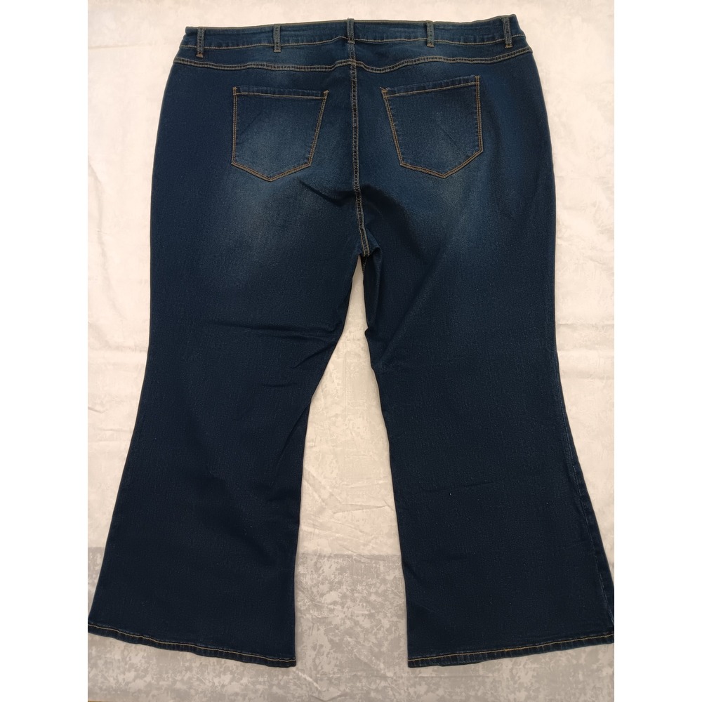 Bloomchic Womens Plus Size 28 Dark Wash Flare Leg Stretch Denim Jeans High Rise - Picture 3 of 15